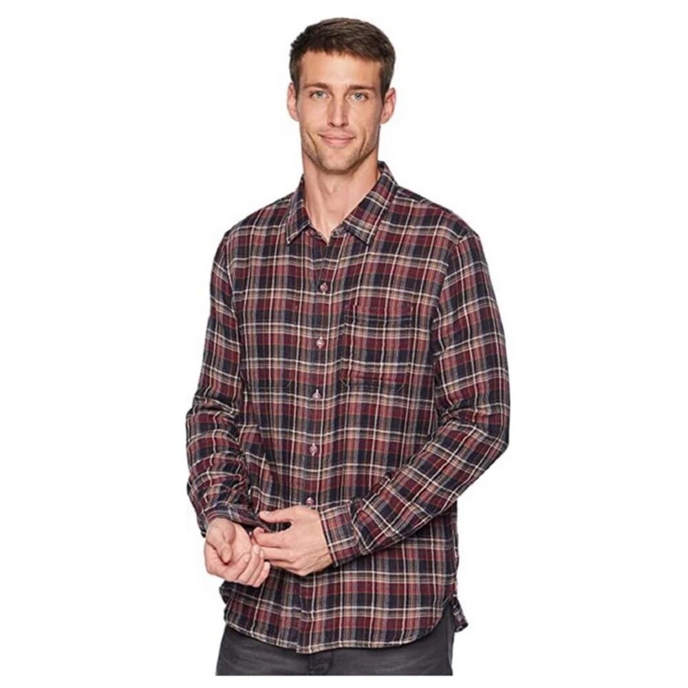John‎ Varvatos Reversible Plaid Cotton Gauze Button Front Burgundy Shirt XXL New